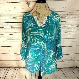 Ava & Grace Breezy Tropical Print Top Size Petite Medium